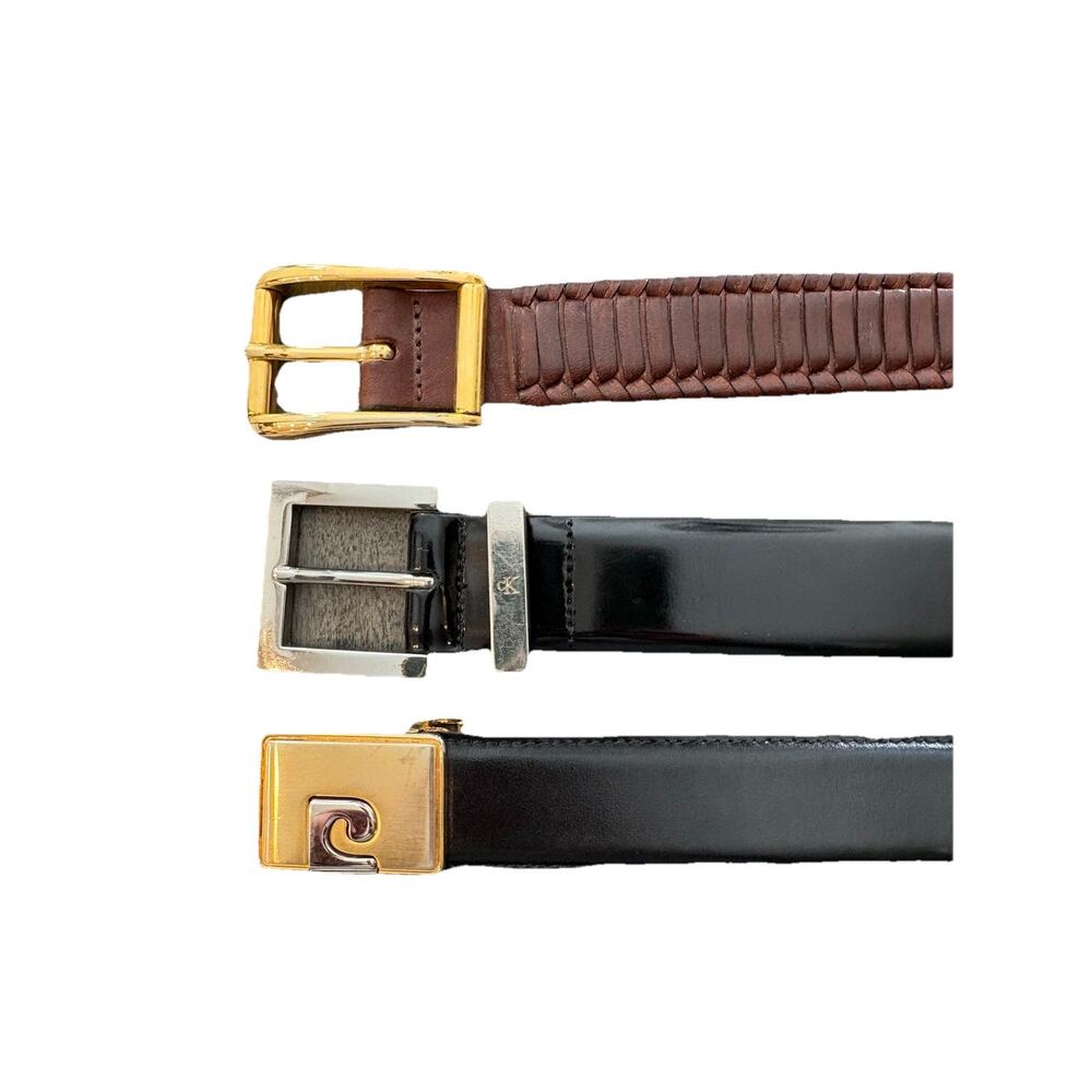 Lot of 3 VTG belts Pierre Cardin Calvin Klein Cole Haan Black Brown Leather